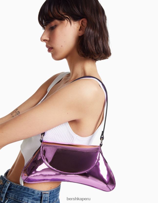 Violeta Bershka mujer bolso metalizado de colores con asa 806J6B2380