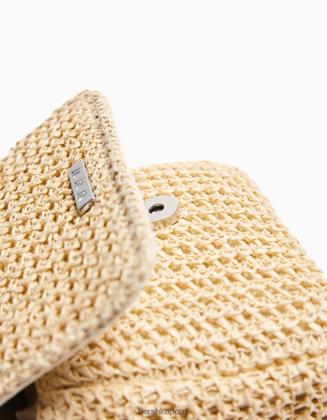 arena Bershka mujer bolso de mezcla de rafia con asa 806J6B2374