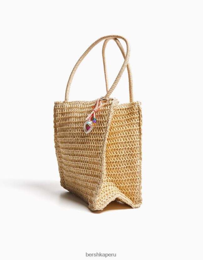 arena Bershka mujer bolso de mezcla de rafia con correas y dijes 806J6B1932