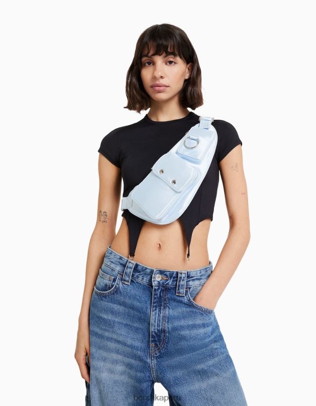 azul claro Bershka mujer riñonera utilitaria con bolsillos 806J6B2367