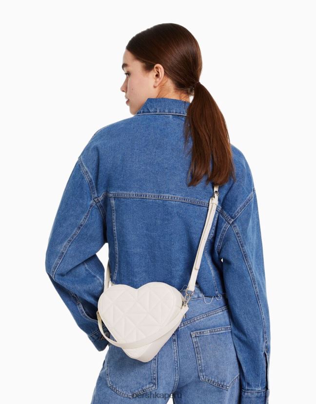 blanco Bershka mujer bolsa de corazón acolchada con correa ajustable 806J6B2350