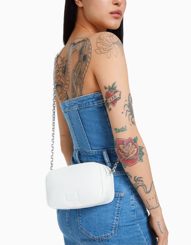 blanco Bershka mujer bolso con asa y doble cremallera 806J6B2339