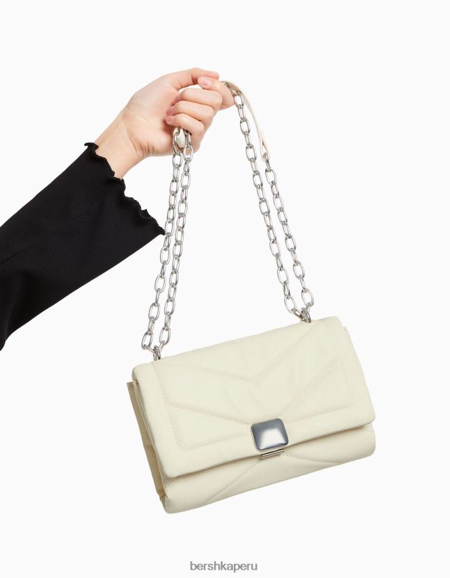 blanco Bershka mujer bolso de hombro mini capitonado con cadena 806J6B2352