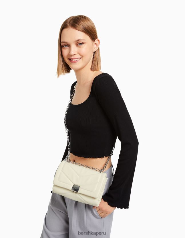 blanco Bershka mujer bolso de hombro mini capitonado con cadena 806J6B2352