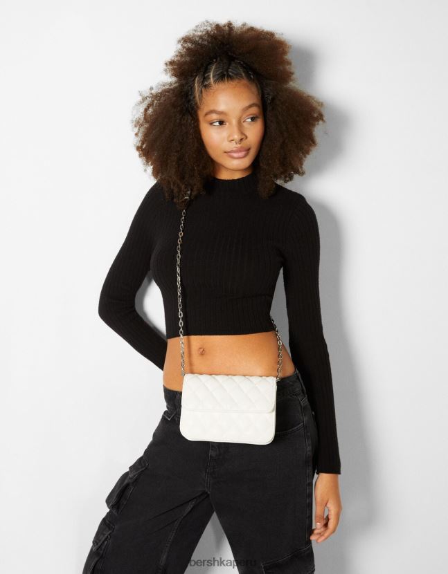 blanco Bershka mujer bolso de mano acolchado con asa de cadena 806J6B2362