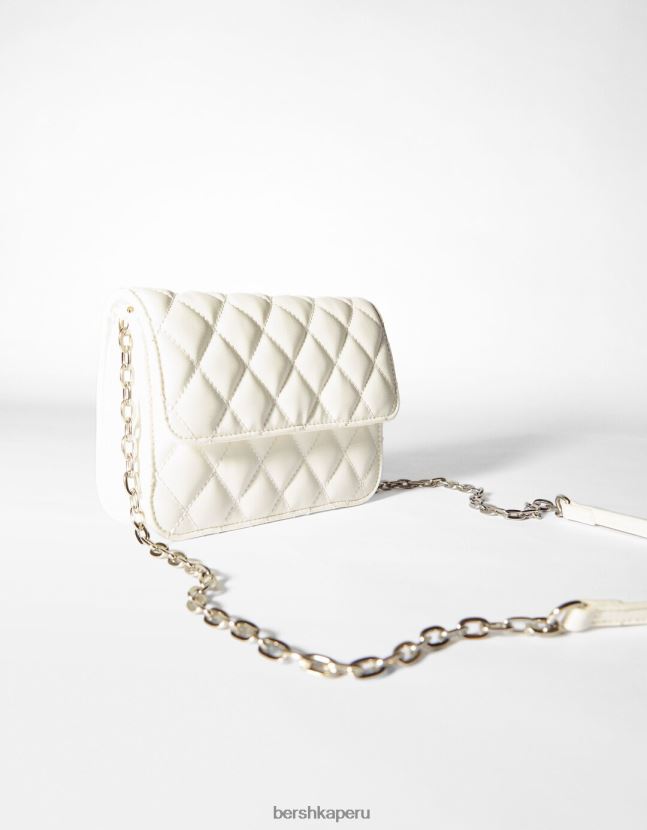 blanco Bershka mujer bolso de mano acolchado con asa de cadena 806J6B2362