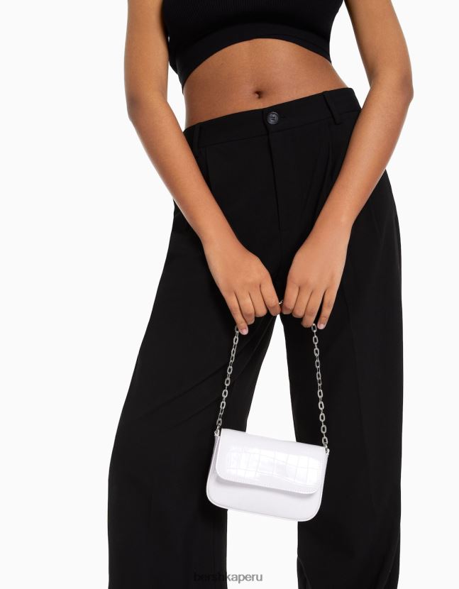 blanco Bershka mujer bolso de mano con cadena de charol 806J6B2385