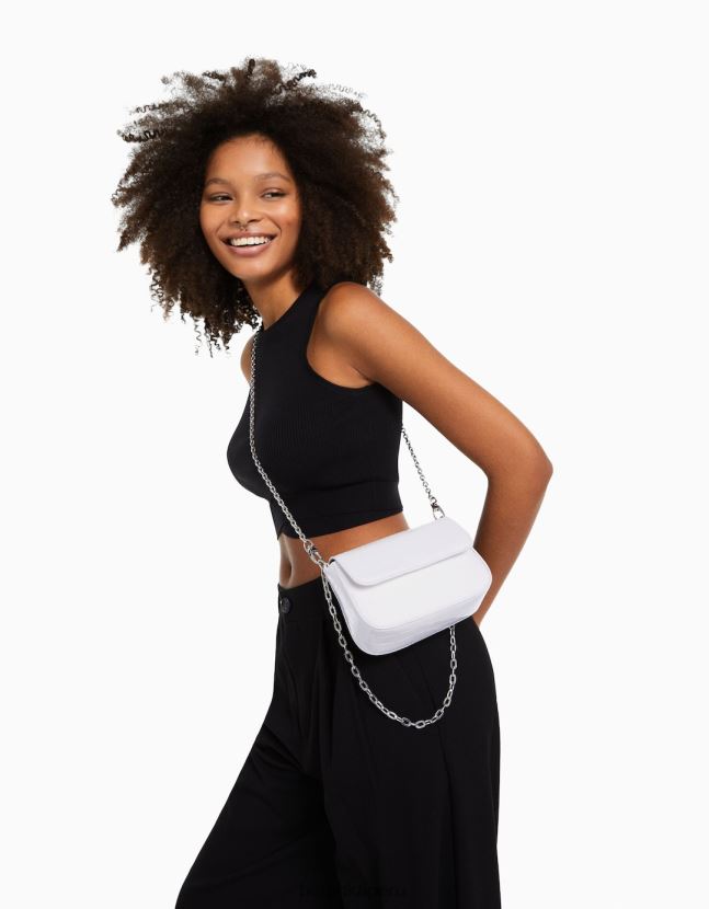 blanco Bershka mujer bolso de mano con cadena de charol 806J6B2385