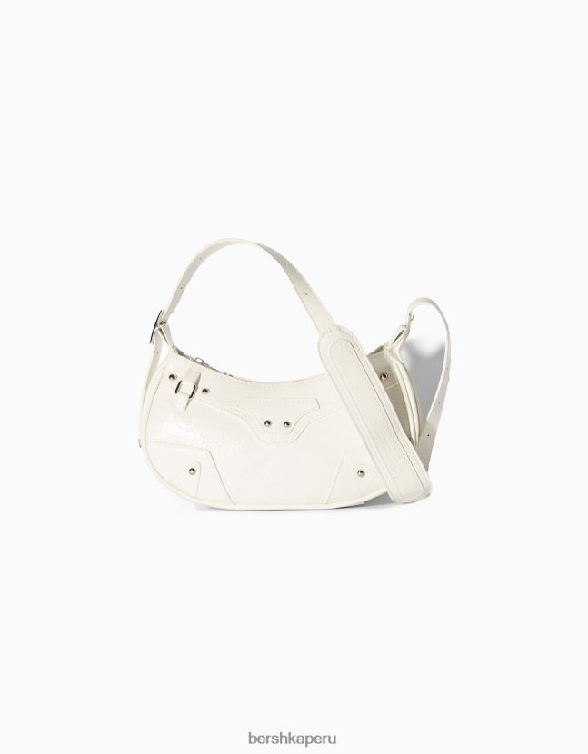 blanco Bershka mujer bolso de piel sintética con tachuelas y correa 806J6B1921