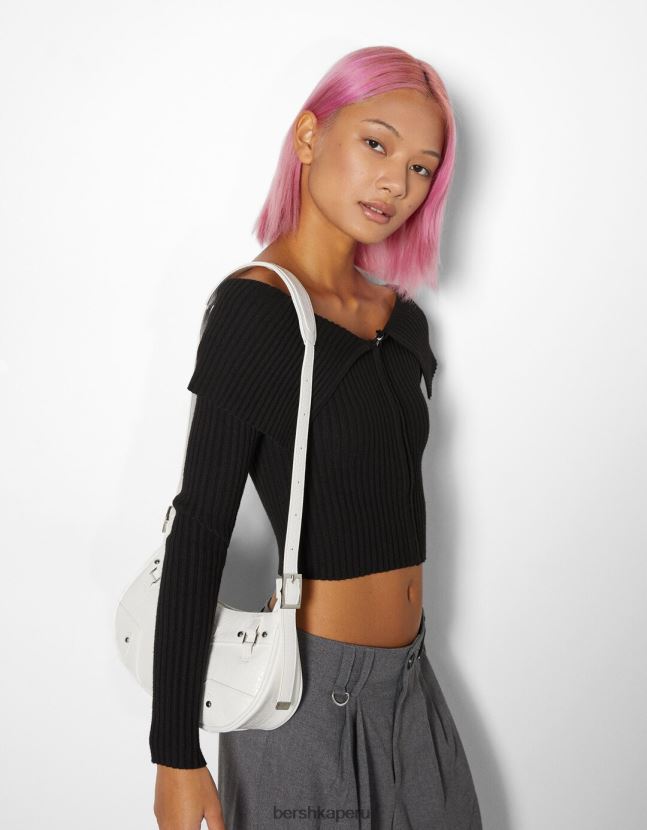 blanco Bershka mujer bolso de piel sintética con tachuelas y correa 806J6B1921
