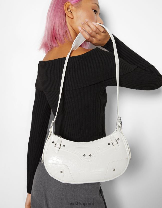 blanco Bershka mujer bolso de piel sintética con tachuelas y correa 806J6B1921