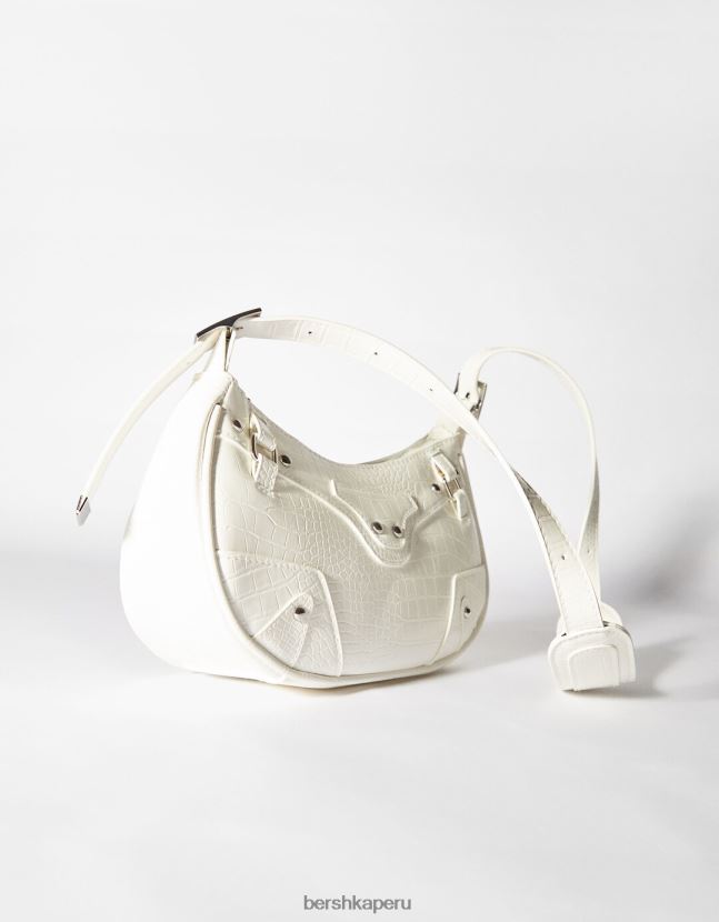 blanco Bershka mujer bolso de piel sintética con tachuelas y correa 806J6B1921