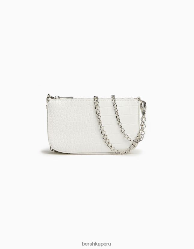 blanco Bershka mujer bolso efecto cocodrilo con detalle de cadena 806J6B2411