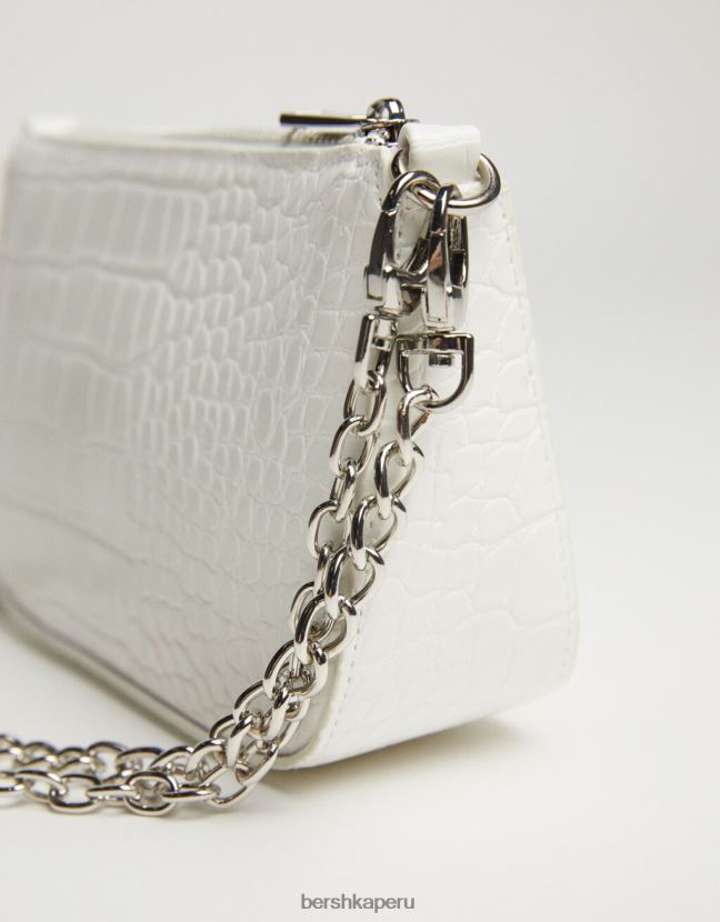 blanco Bershka mujer bolso efecto cocodrilo con detalle de cadena 806J6B2411