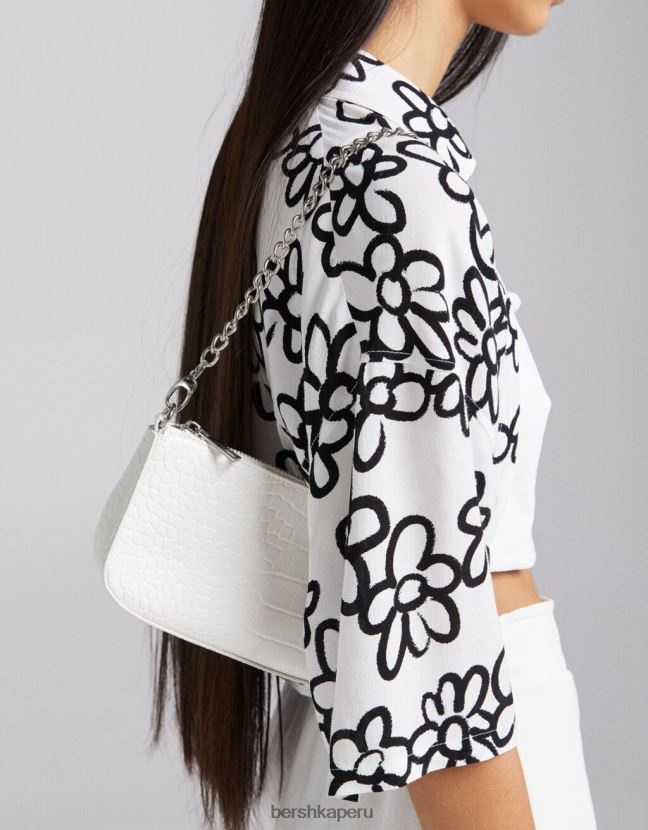 blanco Bershka mujer bolso efecto cocodrilo con detalle de cadena 806J6B2411