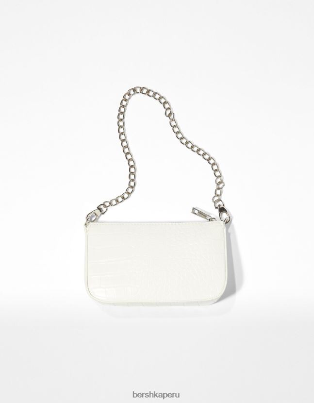 blanco Bershka mujer bolso efecto cocodrilo con detalle de cadena 806J6B2411