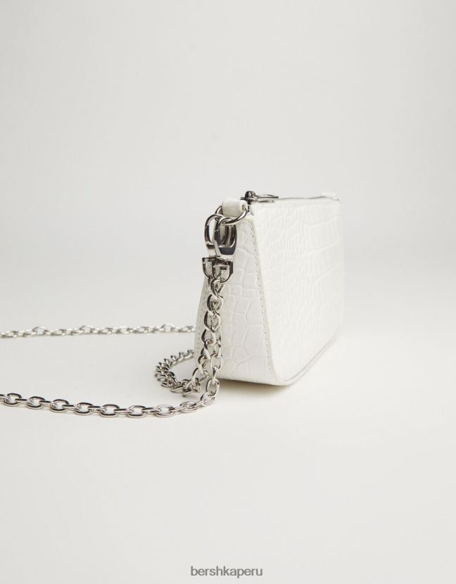 blanco Bershka mujer bolso efecto cocodrilo con detalle de cadena 806J6B2411