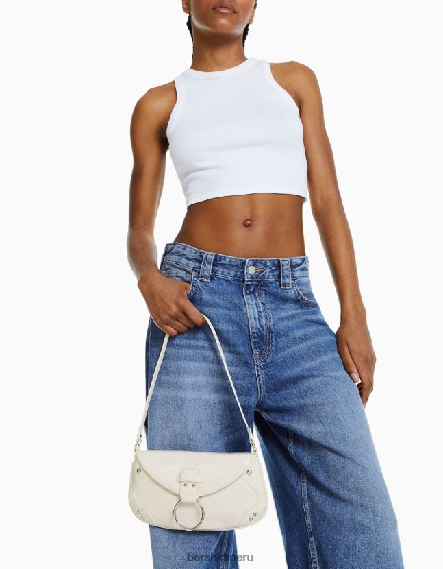 crema Bershka mujer bolso con asa y solapa de anilla 806J6B2413