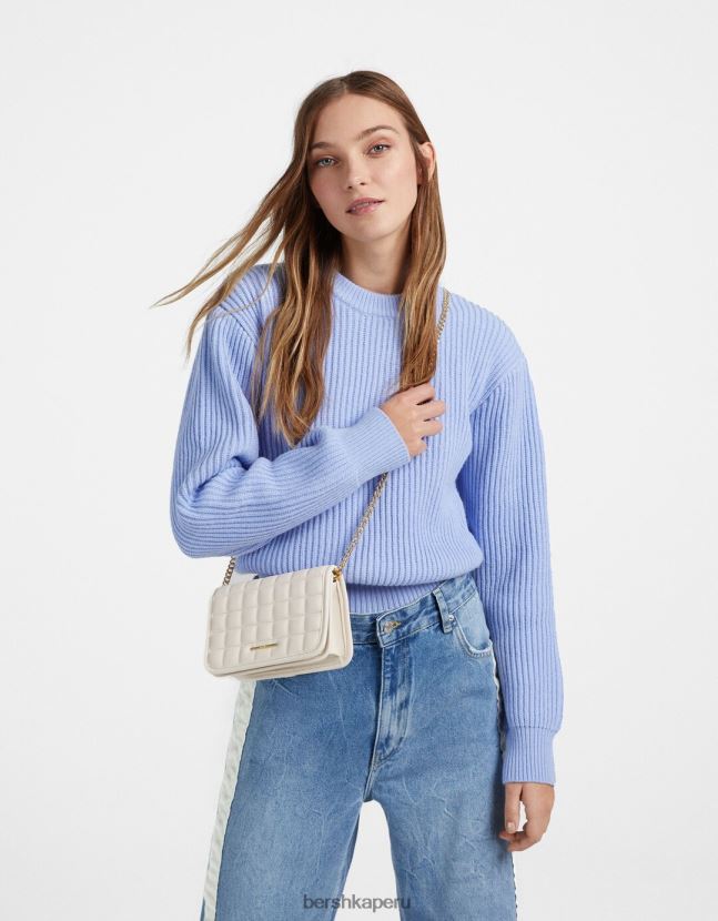 crema Bershka mujer bolso de mano capitonado con asa de cadena 806J6B2403