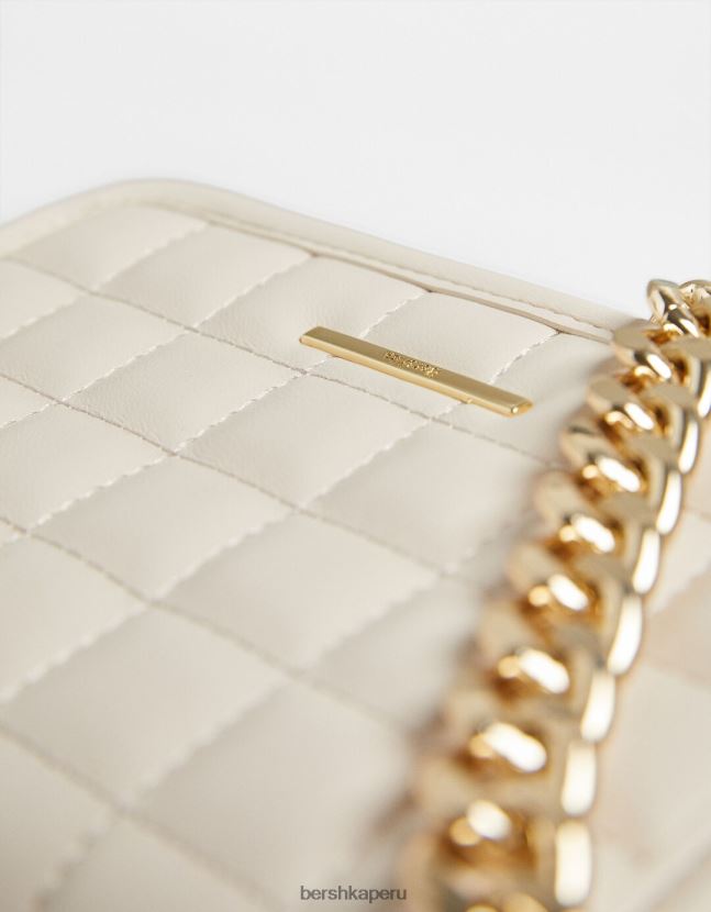 crema Bershka mujer bolso de mano capitonado con asa de cadena 806J6B2403