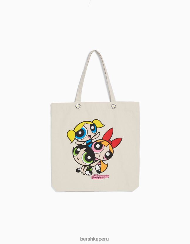 crema Bershka mujer bolso tote con estampado de las chicas superpoderosas 806J6B2071