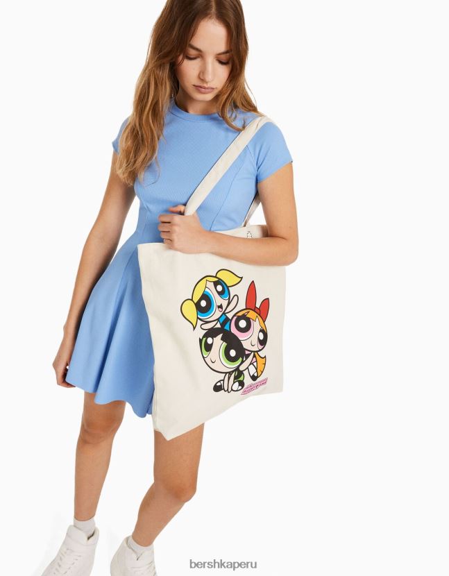 crema Bershka mujer bolso tote con estampado de las chicas superpoderosas 806J6B2071