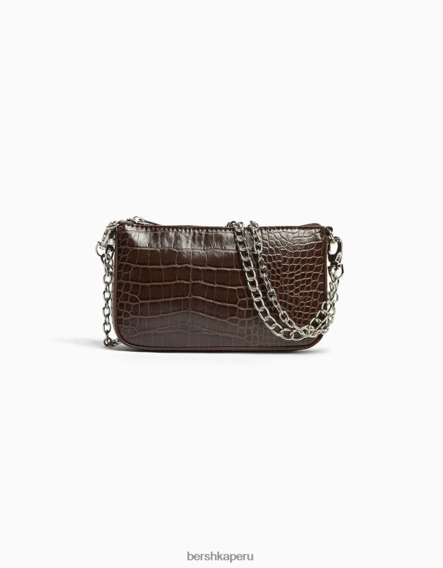 marrón Bershka mujer bolso efecto cocodrilo con detalle de cadena 806J6B2412