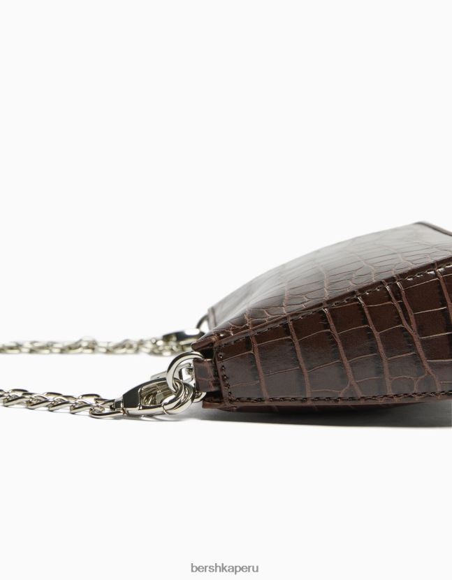 marrón Bershka mujer bolso efecto cocodrilo con detalle de cadena 806J6B2412