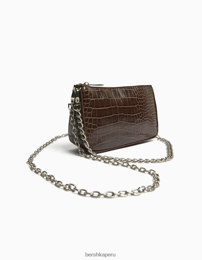 marrón Bershka mujer bolso efecto cocodrilo con detalle de cadena 806J6B2412