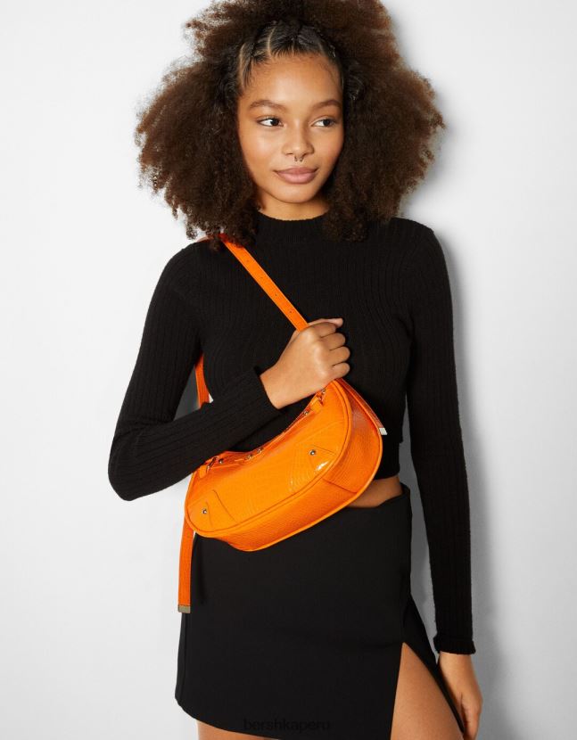 naranja Bershka mujer bolso de piel sintética con tachuelas y correa 806J6B2371