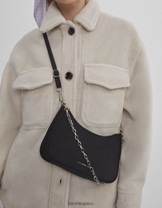 negro Bershka mujer bolso de raso con cadena 806J6B2366