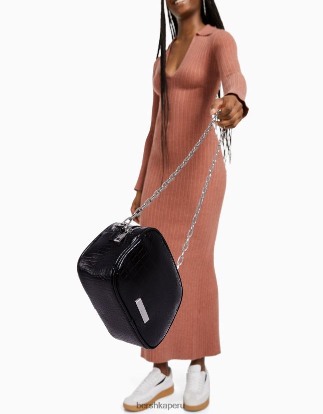 negro Bershka mujer bolso texturado con asa y doble cremallera 806J6B2400