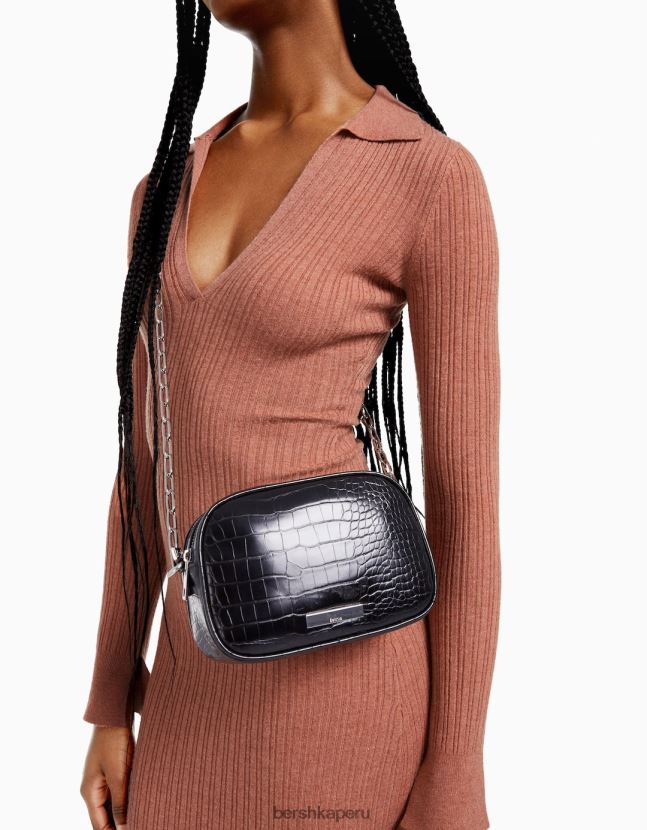 negro Bershka mujer bolso texturado con asa y doble cremallera 806J6B2400