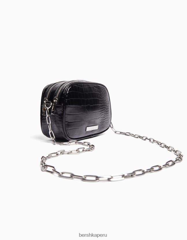 negro Bershka mujer bolso texturado con asa y doble cremallera 806J6B2400