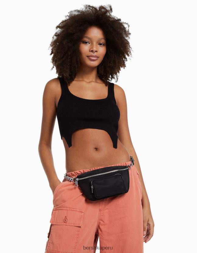negro Bershka mujer riñonera de tela con cremalleras 806J6B2395