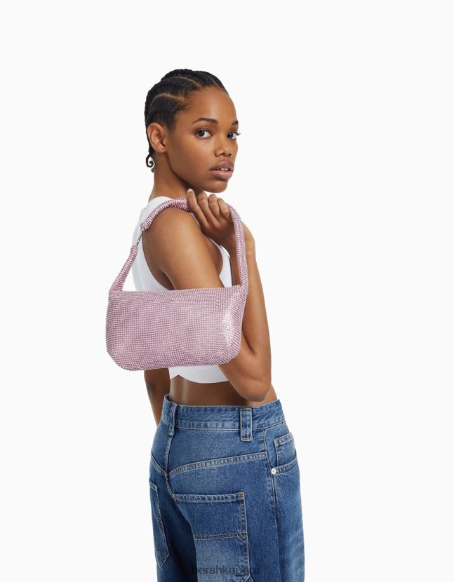 rosa Bershka mujer bolso de pedrería con asa 806J6B1873