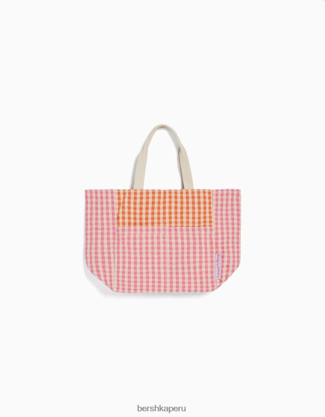 rosa Bershka mujer bolso shopper de cuadros vichy con correas 806J6B1930