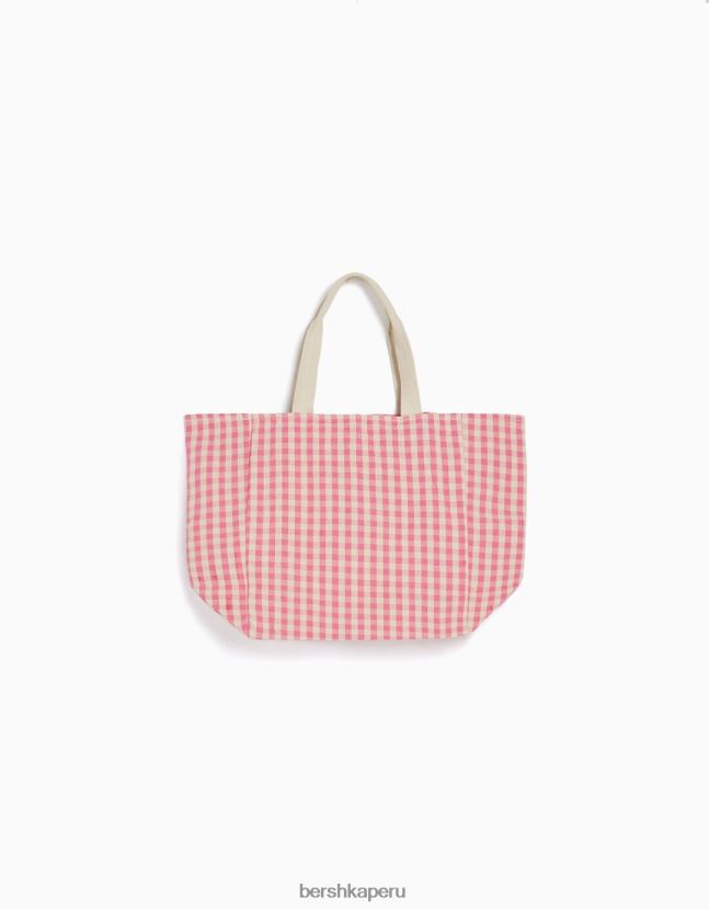 rosa Bershka mujer bolso shopper de cuadros vichy con correas 806J6B1930
