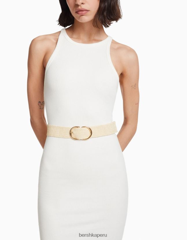 arena Bershka mujer cinturón con doble hebilla y diseño de rafia 806J6B2541