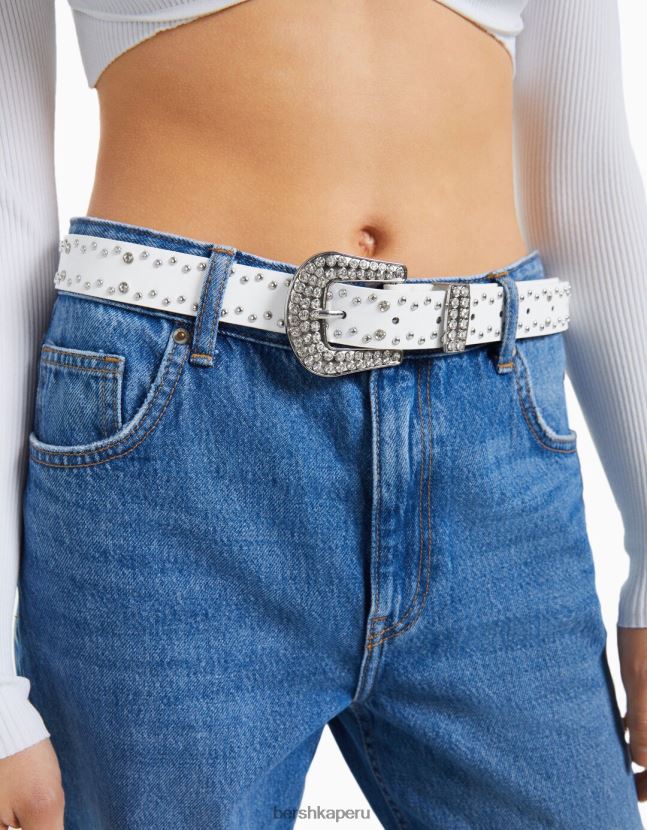 blanco Bershka mujer cinturón con pedrería 806J6B2540