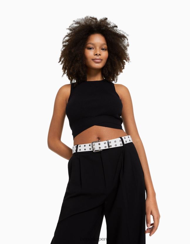 blanco Bershka mujer cinturón de piel sintética con ojales 806J6B2547