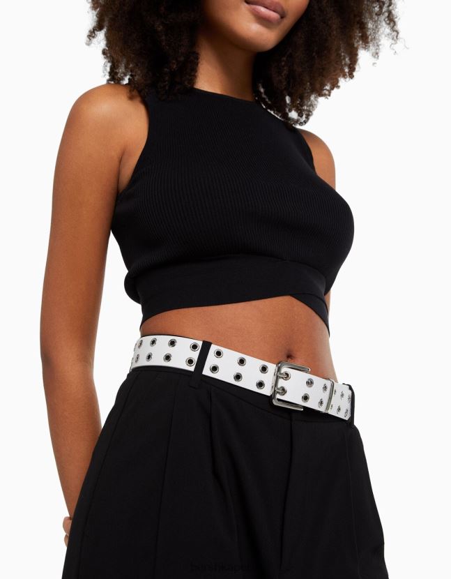 blanco Bershka mujer cinturón de piel sintética con ojales 806J6B2547