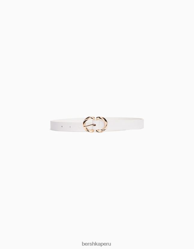 blanco Bershka mujer cinturón fino con doble hebilla 806J6B2552