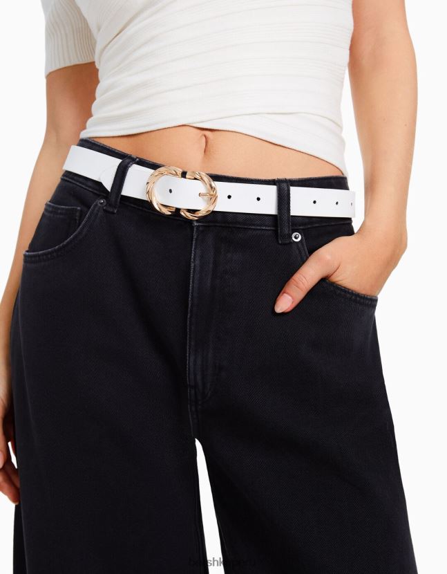 blanco Bershka mujer cinturón fino con doble hebilla 806J6B2552