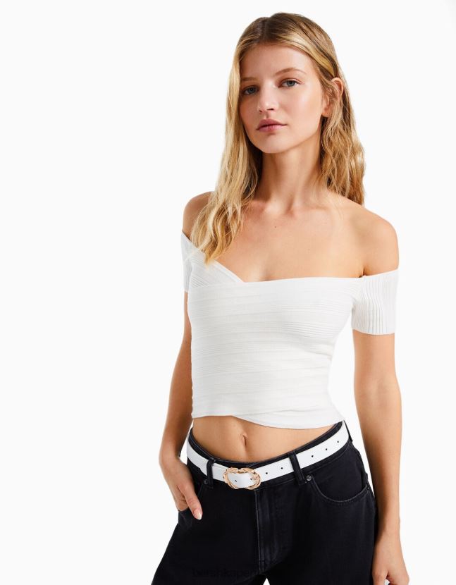 blanco Bershka mujer cinturón fino con doble hebilla 806J6B2552