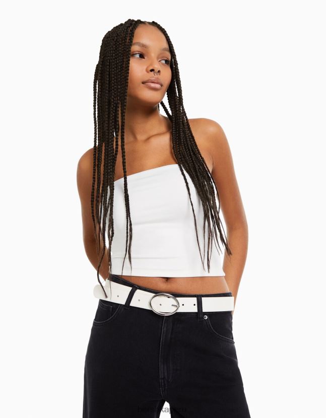 blanco Bershka mujer cinturón liso de piel sintética 806J6B2537