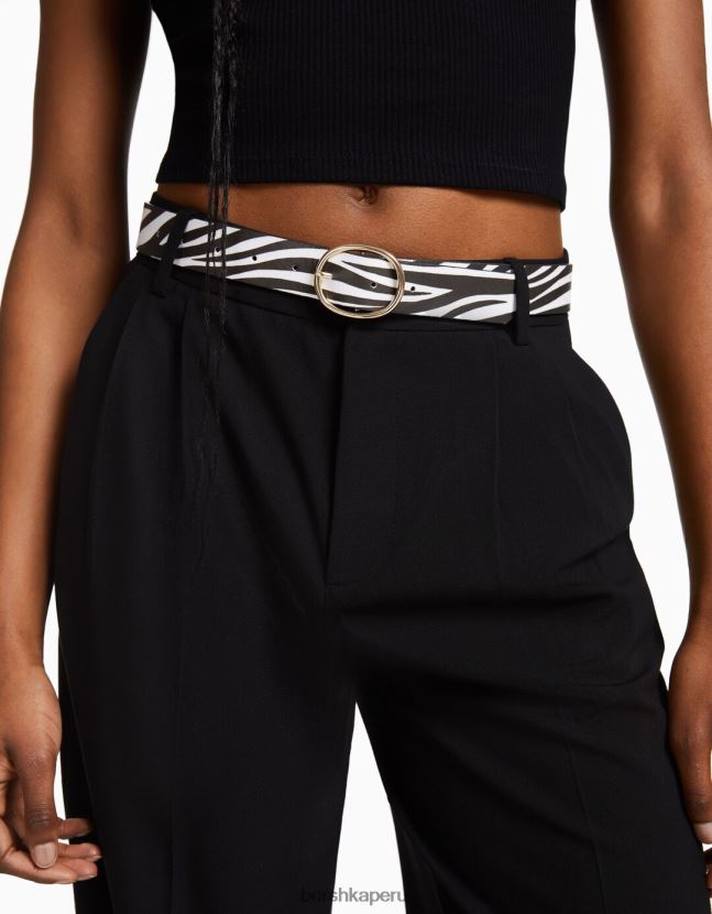 blanco negro Bershka mujer cinturón con estampado de cebra 806J6B2542