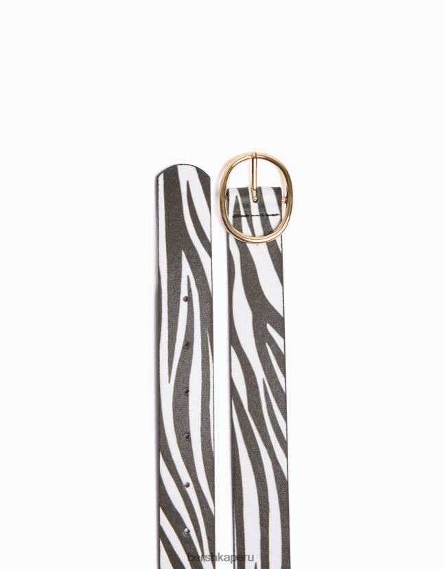 blanco negro Bershka mujer cinturón con estampado de cebra 806J6B2542