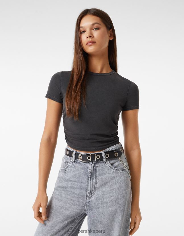 negro Bershka mujer cinturón con ojales de cadena y cruz 806J6B2550