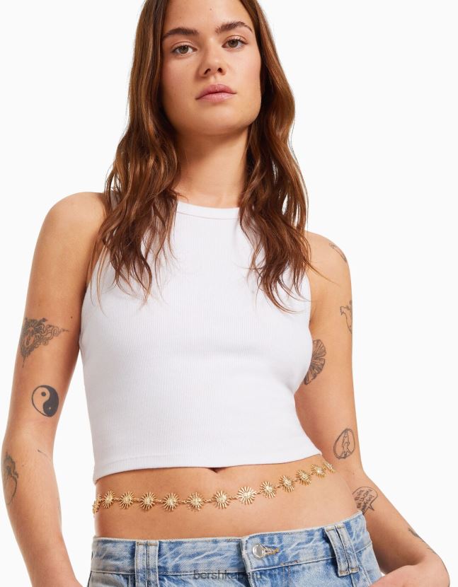 oro Bershka mujer cinturón con ribete de cadena 806J6B2554